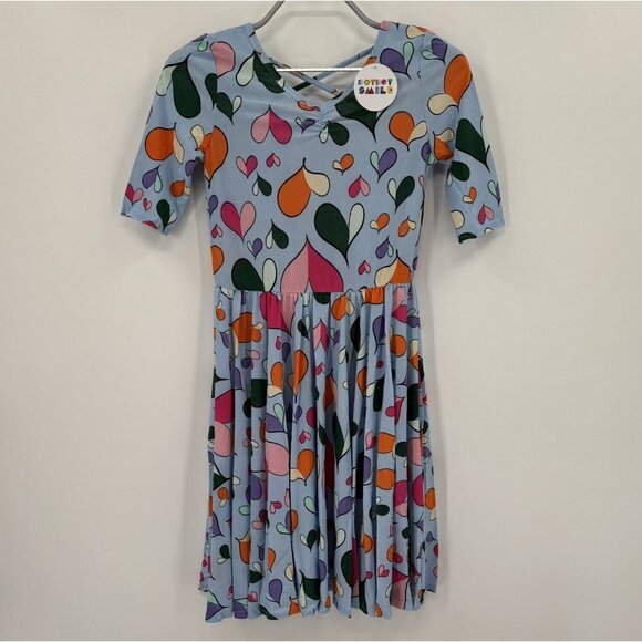 Dot Dot Smile Girl's Ballerina Skater Dress sz 11 NWT Short Sleeve BLUE HEARTS - Picture 1 of 6